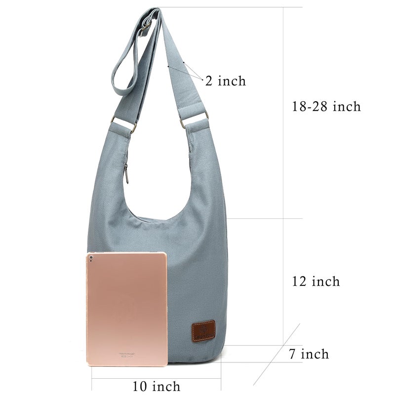 Coton Pose Women's large capacity Hippie Crossbody Bag Top Zip Cotton Sling Bag Jacquard cloth Handmade Bags(Blue Grey) - Image 4